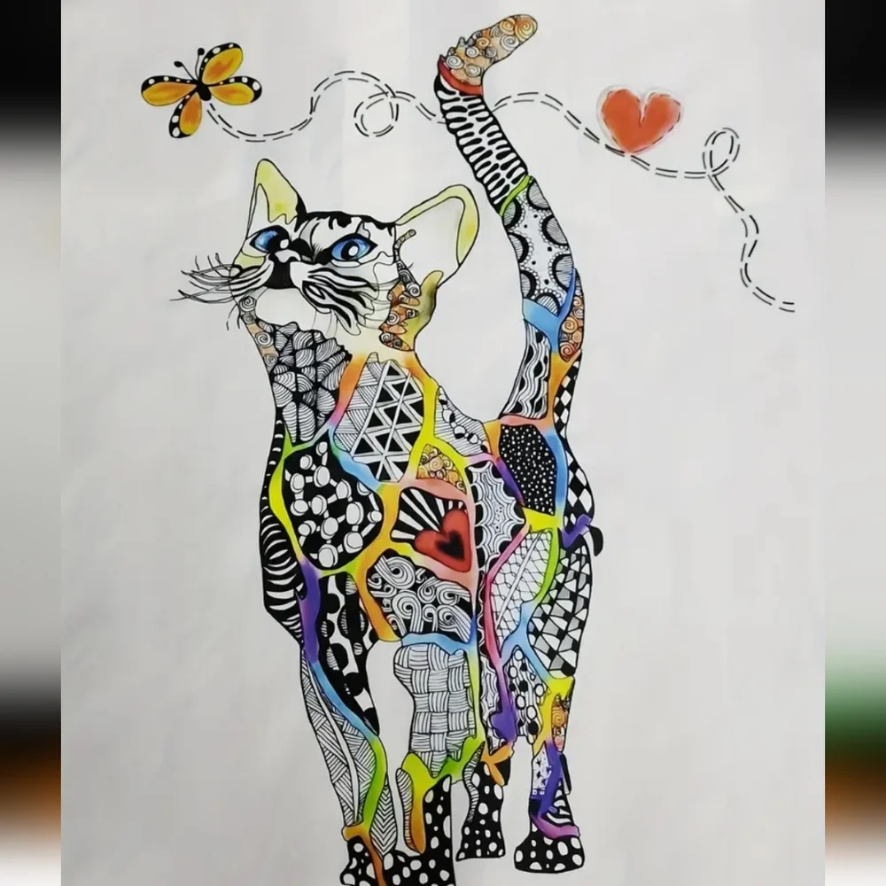 Casual Long Sleeve Cat Print Shirt - Patched Pocket Button Front, Spring & Fall - Picture 5 of 6